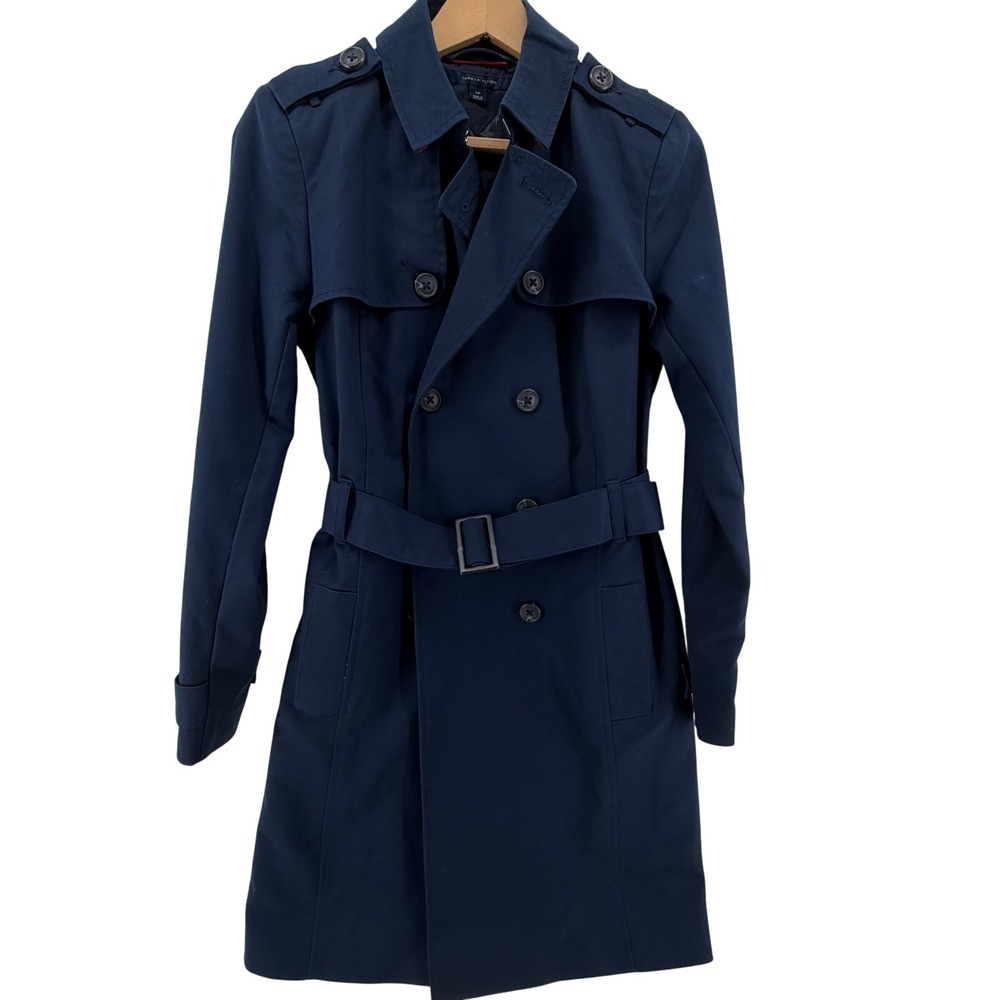 Tommy Hilfiger Navy Double Breasted‎ Trench Coat Belted Size S/P - Picture 3 of 14